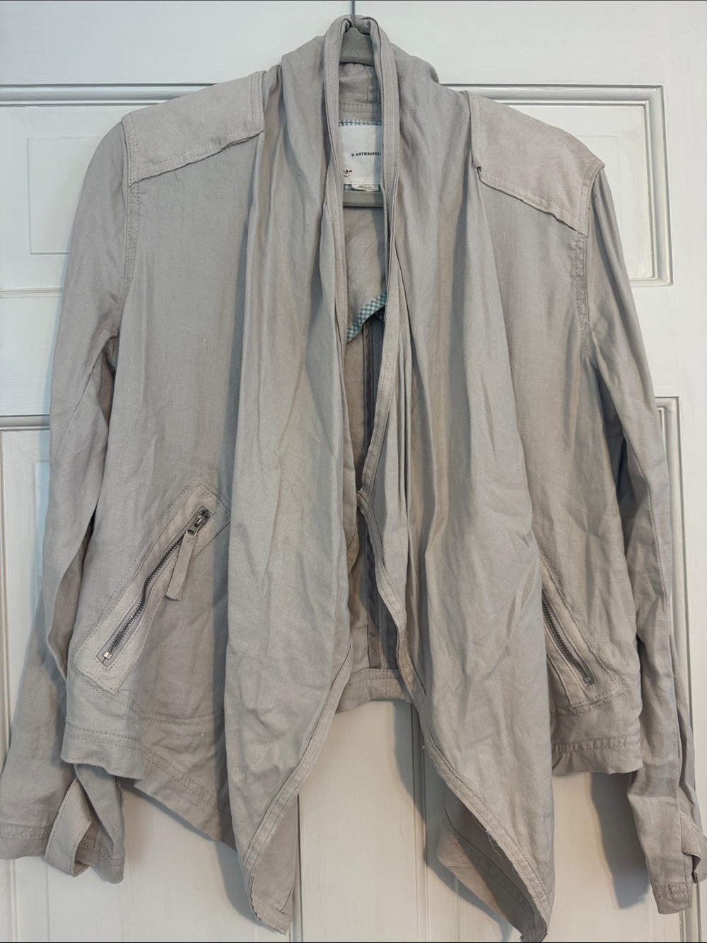 Anthropologie Light Gray Draped Open-Front Jacket